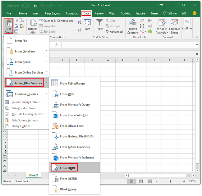 Open Excel data connection wizard