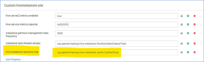  Screenshot showing Hive metastore property file value against 'hive.metastore.rawstore.impl field.