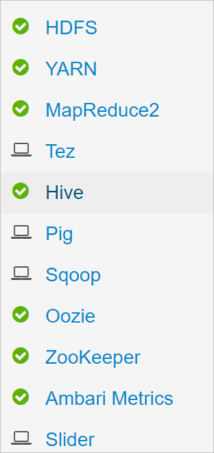 Apache Ambari services list selecting Hive.