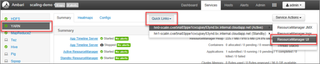 Apache Ambari quick links Resource Manager UI