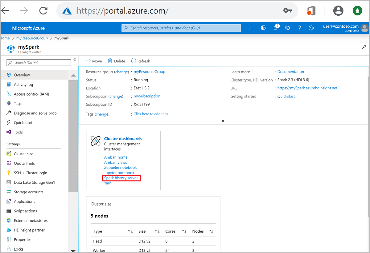 Launch the Spark History Server from the Azure portal.