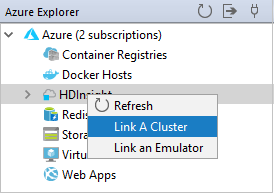 Azure Explorer link cluster menu