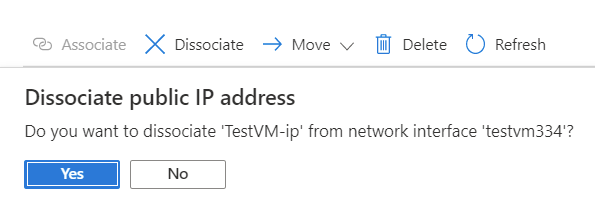 Screenshot of Disassociate public IP address.