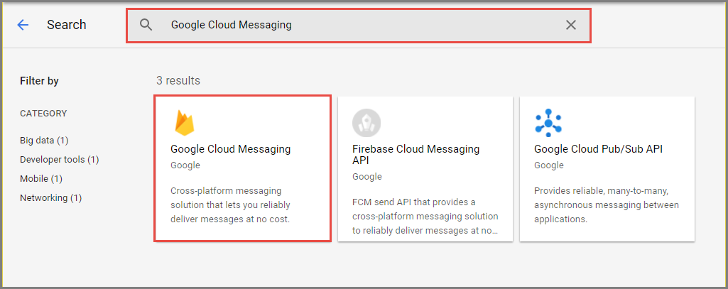 Search for and select Google Cloud Messaging