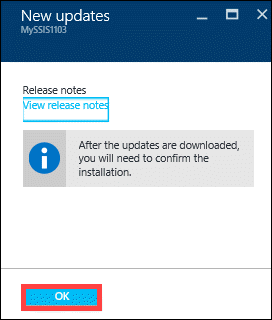 The New updates pane says "After the updates are downloaded, you will need to confirm the installation". The OK button is highlighted.