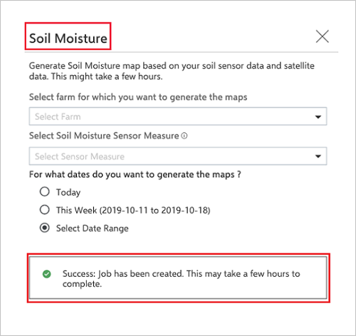 Soil Moisture map confirmation message