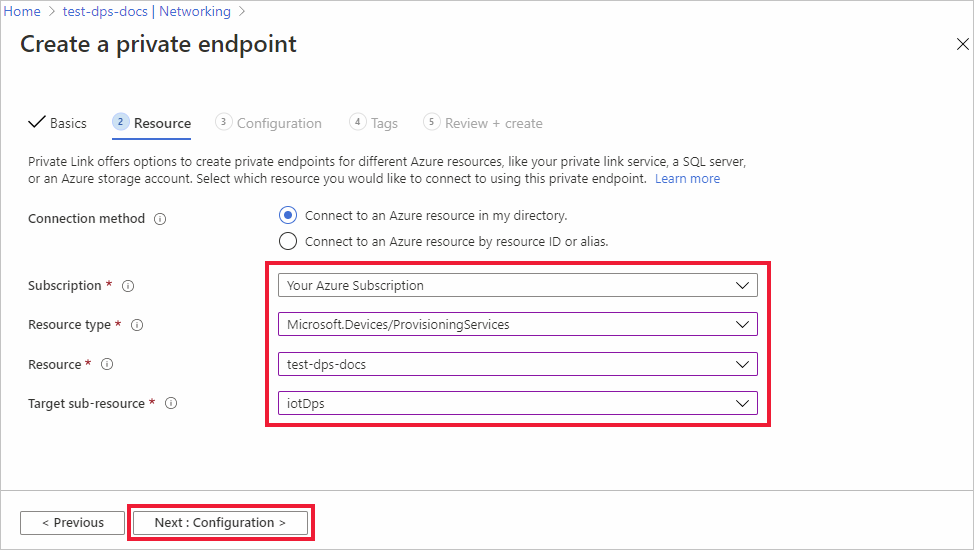 Screenshot that shows the private endpoint resource page.