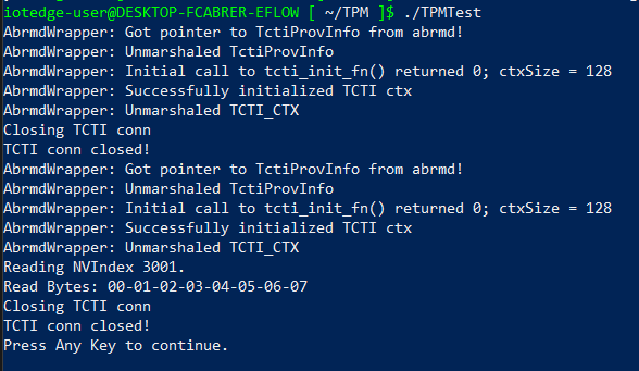 Screenshot that shows EFLOW dTPM output.