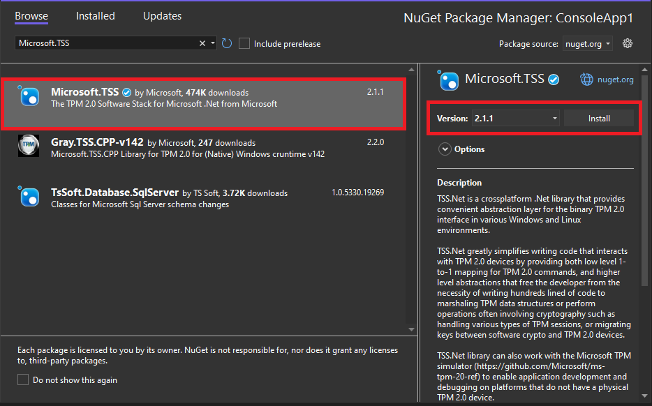 Screenshot that shows Visual Studio add NuGet packages .