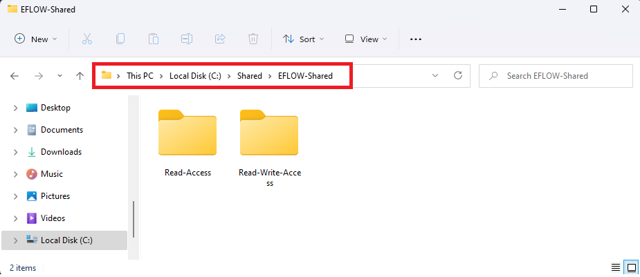 Screenshot of Windows shared folders.
