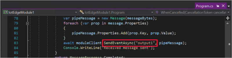 Find the output name in the SendEventAsync constructor