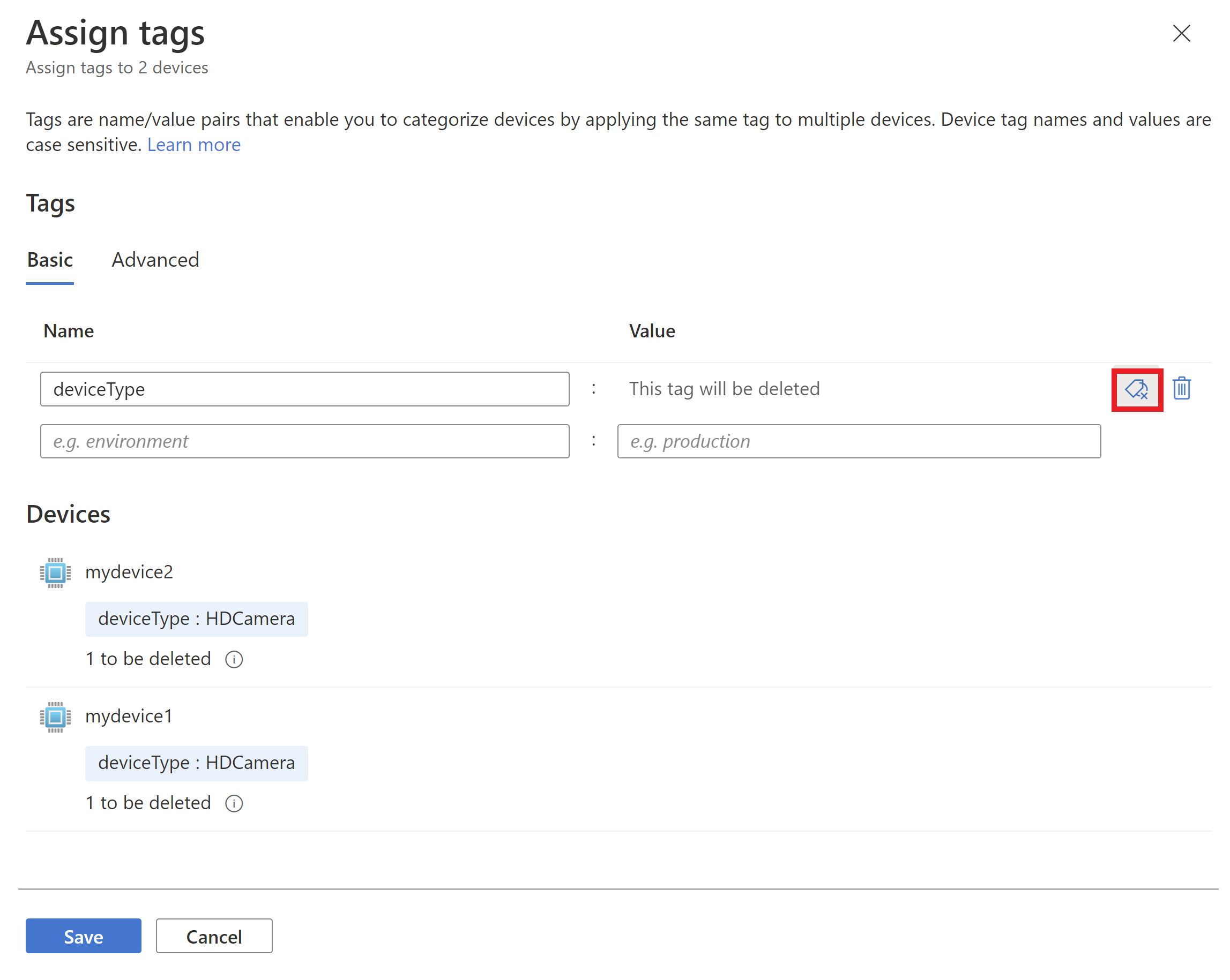 Screenshot of marking tag for deletion.