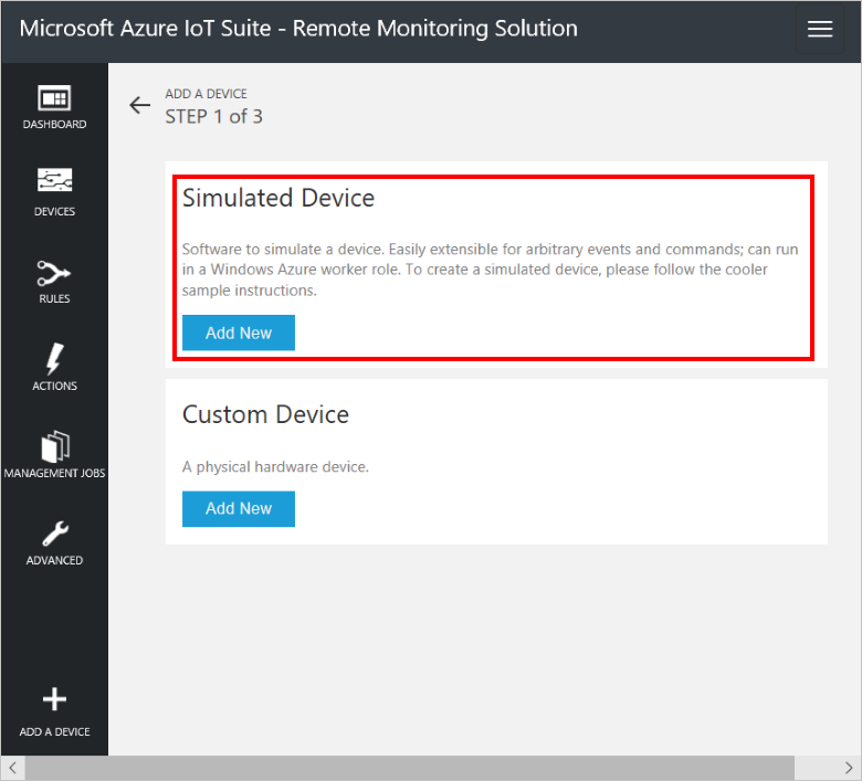 Set new device details in dashboard