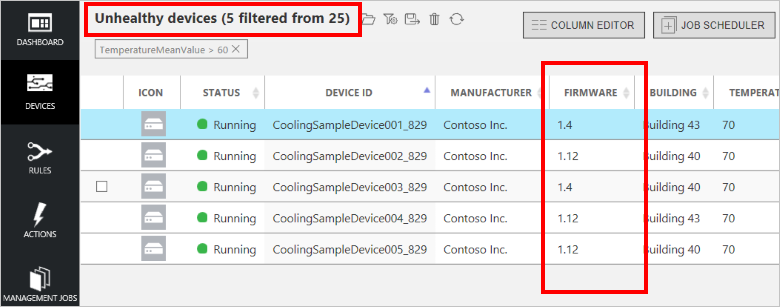 View the reported firmware version for the unhealthy devices