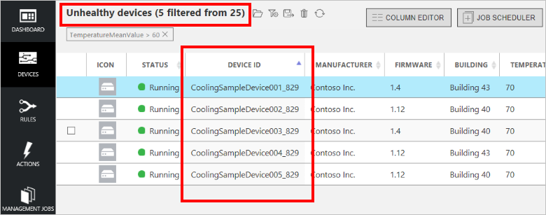 View the filtered device list showing unhealthy devices