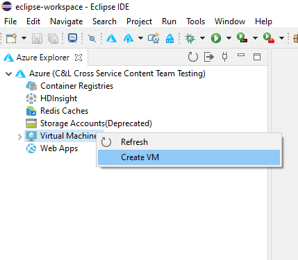 Create VM option in Azure Explorer.