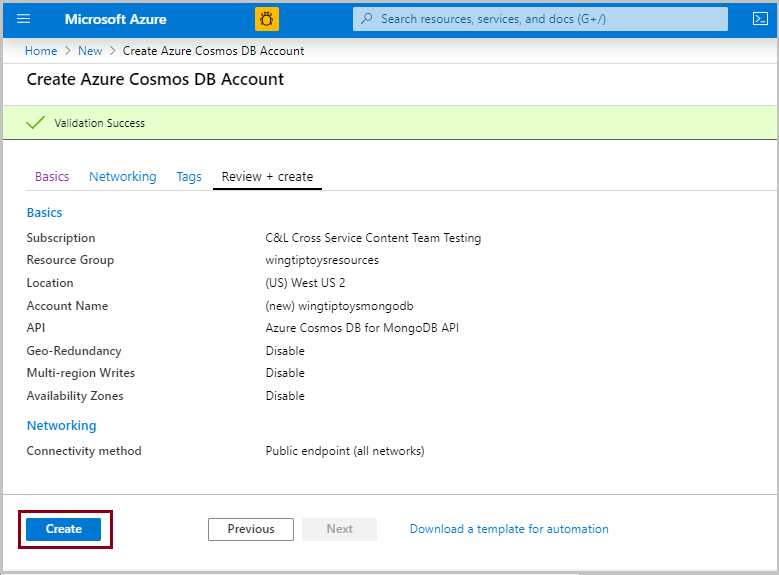 Review your Azure Cosmos DB account settings.