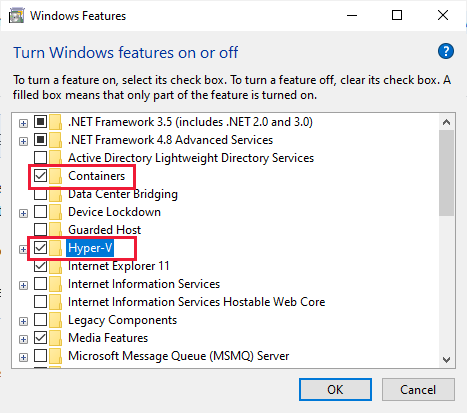 Turn Windows features on or off.