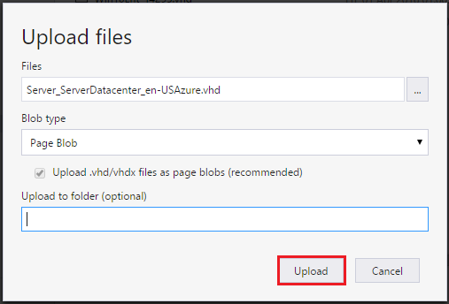 Screenshot that shows the Upload Files dialog box.