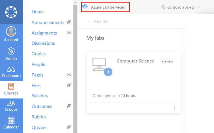 Screenshot of a lab in the Canvas portal.