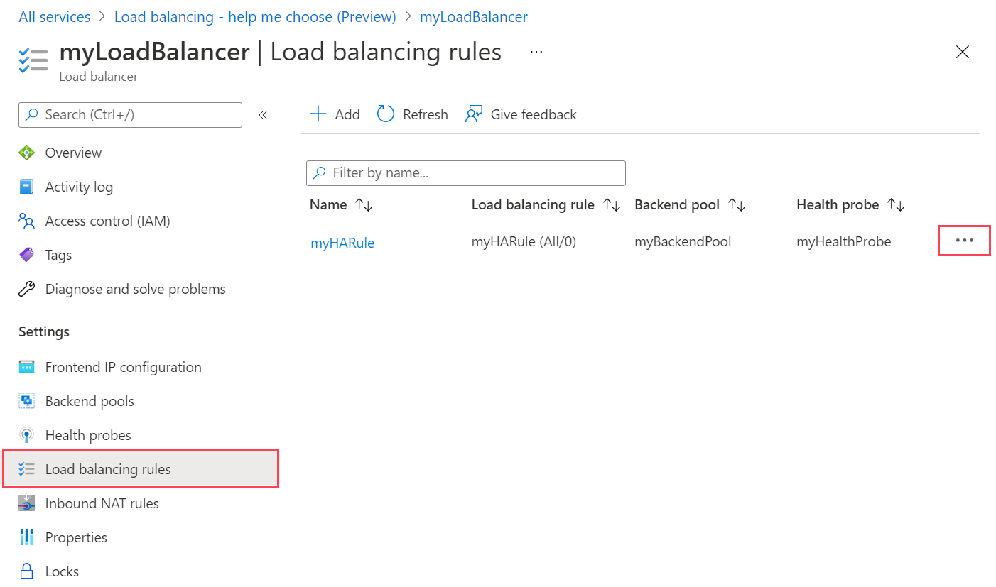 Screenshot of removing a HA ports load-balancing rule.