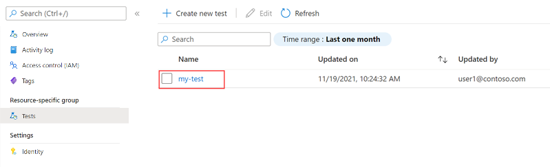Screenshot that shows the list of load tests.