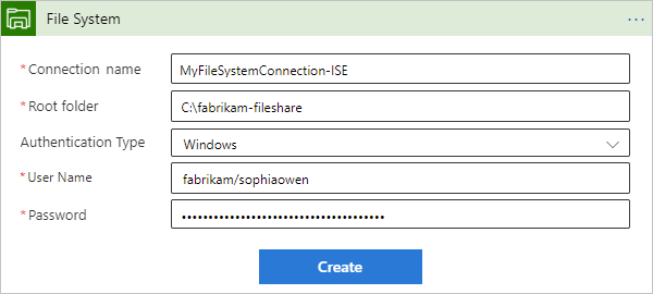Screenshot showing connection information for ISE-based File System trigger.