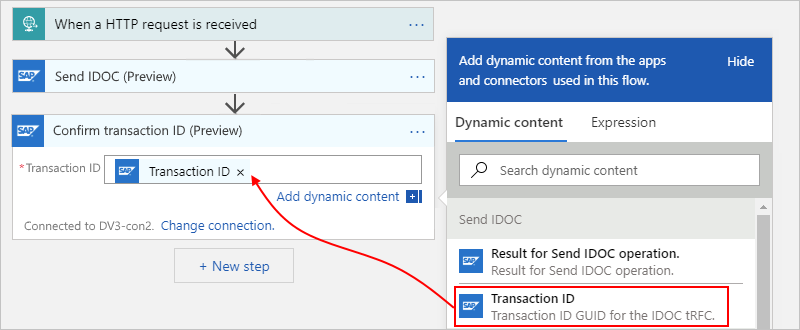 Screenshot that shows the "Confirm transaction ID" action