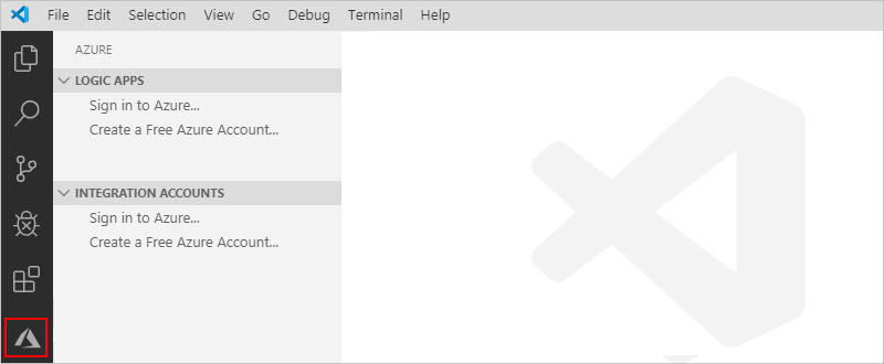 Select Azure icon on Visual Studio Code toolbar