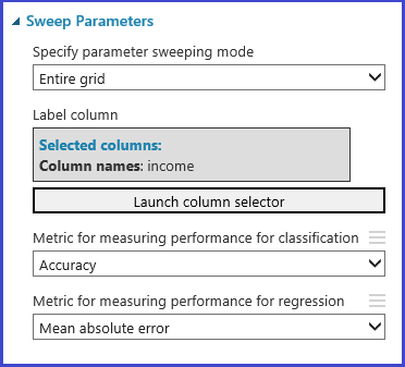Sweep parameters