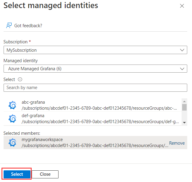 Screenshot of the Azure platform selecting the instance.
