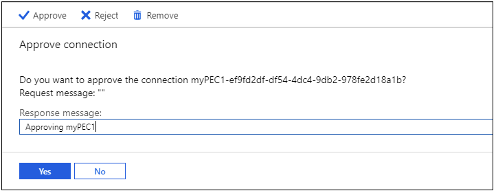 select the private endpoint message