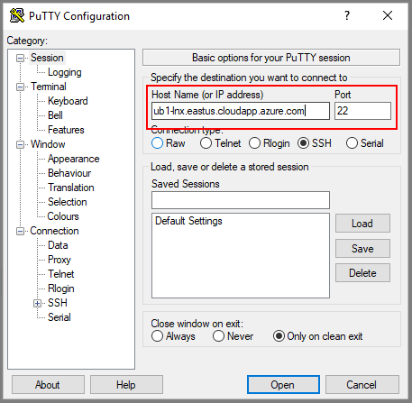 PuTTY terminal settings