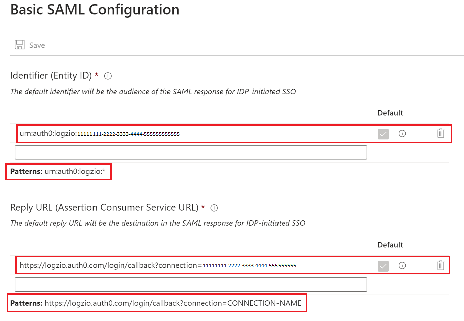 Screenshot of the Basic SAML configuration settings.