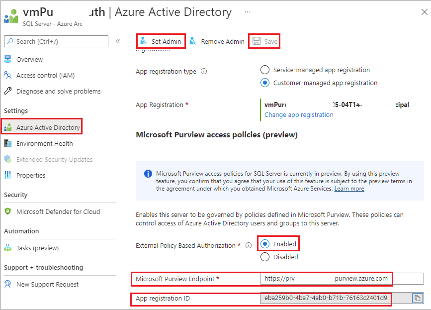 Screenshot shows how to configure Microsoft Purview endpoint in Azure AD section.