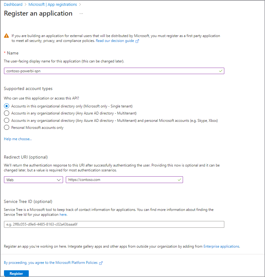 Screenshot how to create App in Microsoft Entra ID.