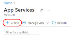 A screenshot showing how to start the creation of a web app in the Azure portal.
