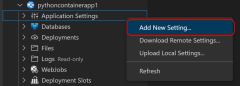 A screenshot showing how to add a setting to the App Service in VS Code.