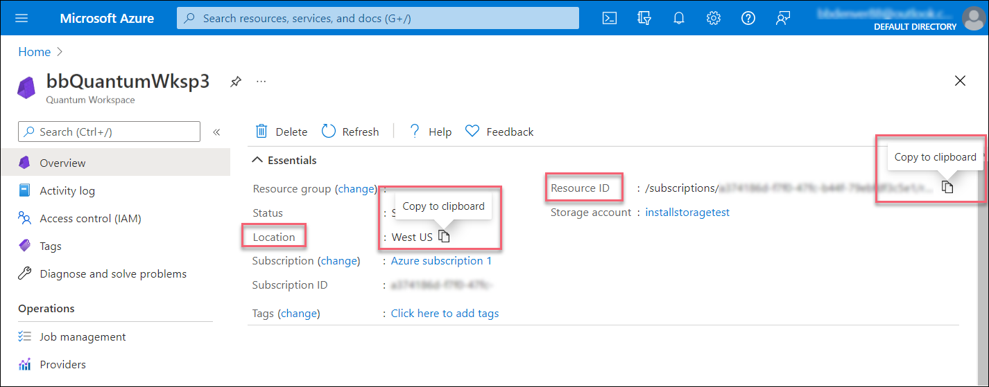 How to retrieve the resource ID and location from an Azure Quantum workspace