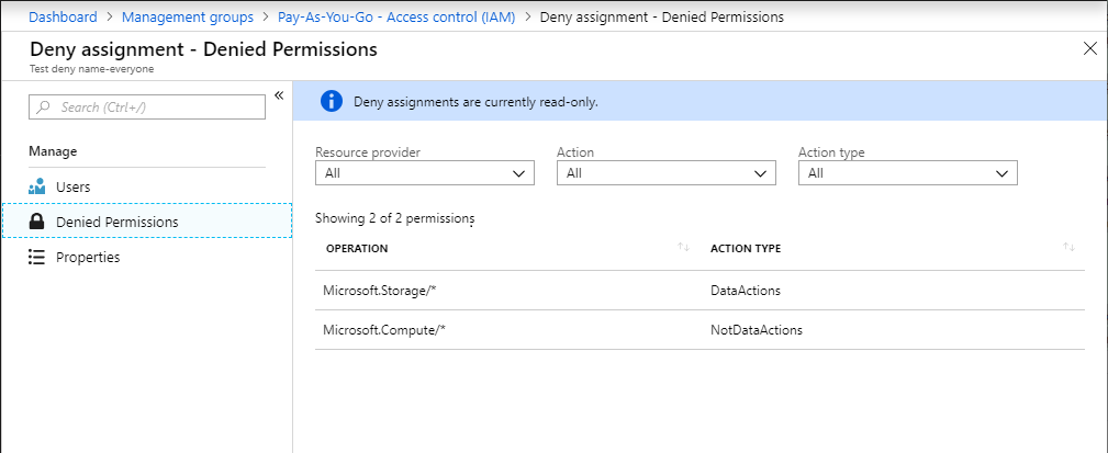 add deny assignment azure