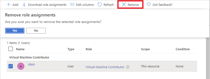 Remove role assignment message