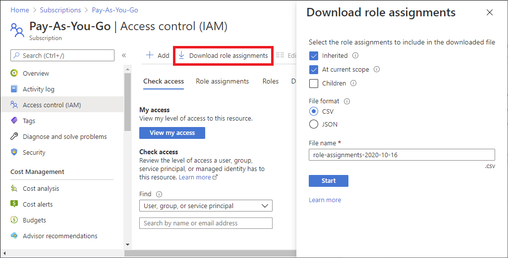 Access control - Download role assignments