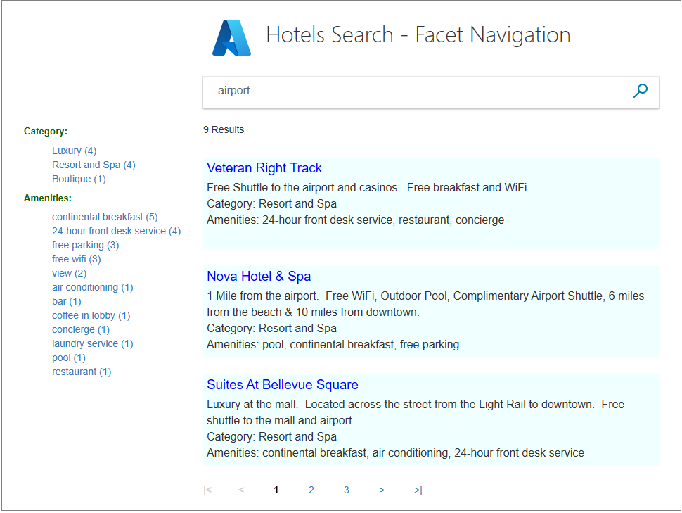 Using facet navigation to narrow a search of "airport"