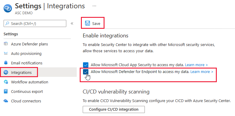 Enable the integration between Azure Security Center and Microsoft's EDR solution, Microsoft Defender for Endpoint