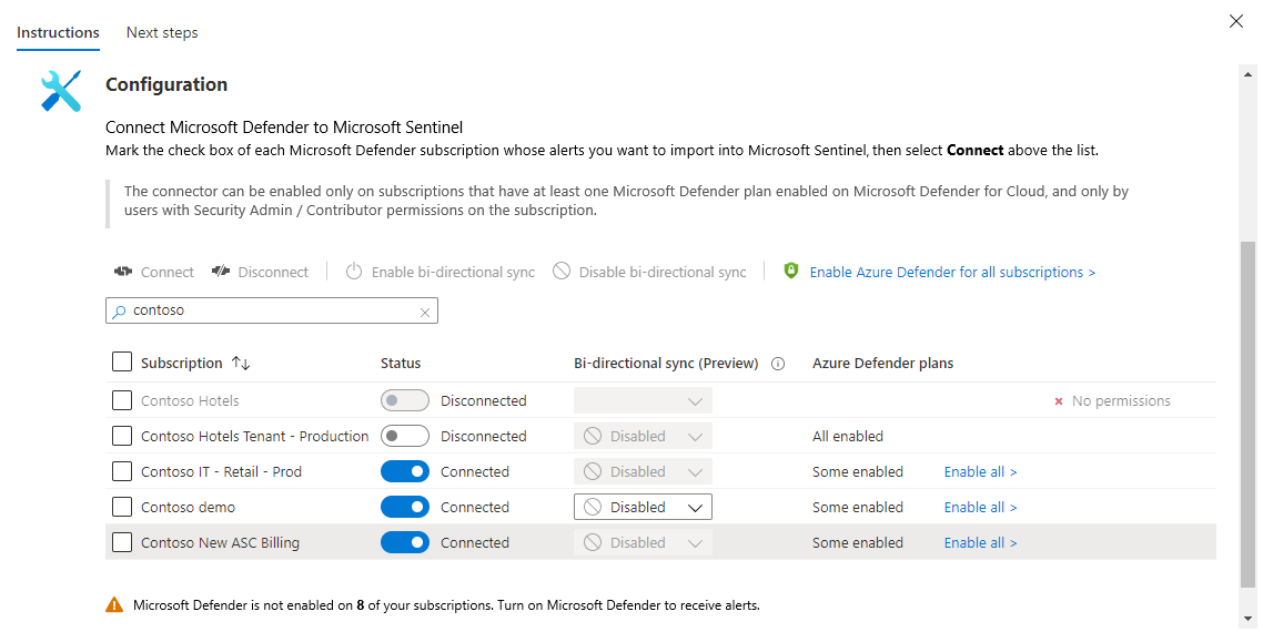 Screenshot of Microsoft Defender for Cloud connector configuration