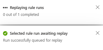 Screenshot of rule runs notifications.