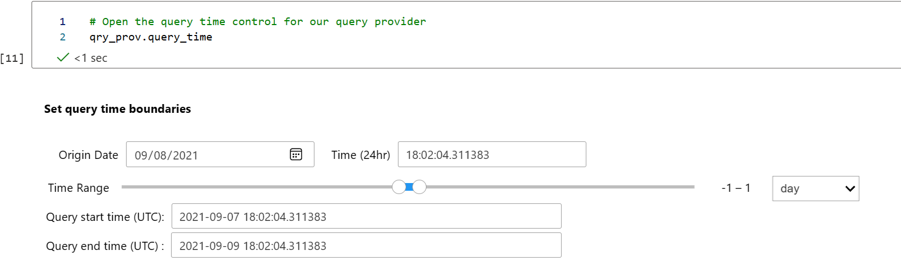 Screenshot of setting default time parameters for queries.