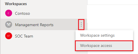 Screenshot showing Workspace access in the workspace More options menu.