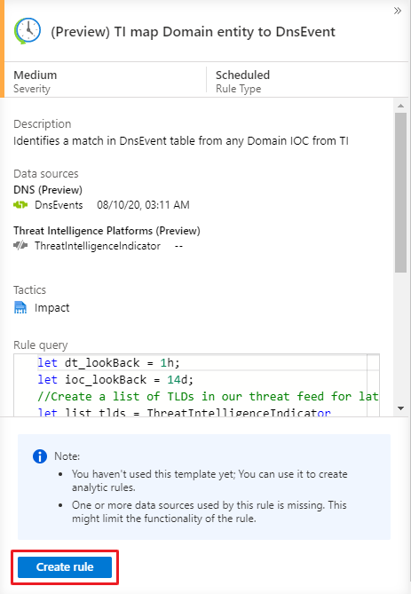 Detection rule preview panel