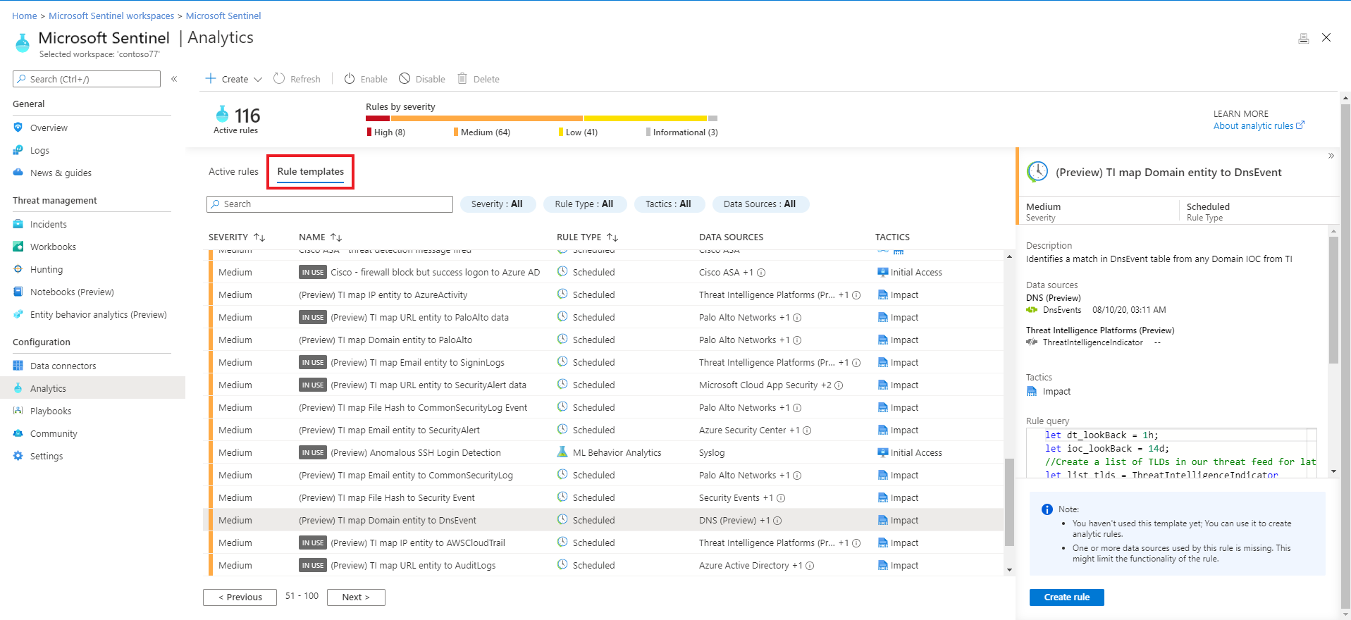 Use built-in detections to find threats with Azure Sentinel